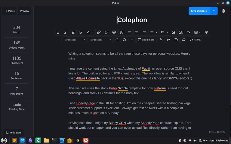 Screenshot of me writing this page with Publii. Very meta :-)